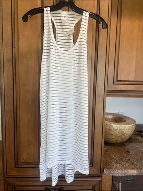 White Striped Swim Coverup Tank Dress